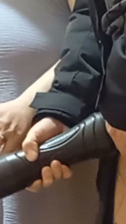 jerking off with a sex toy to a courier, close-up | Clip 2
