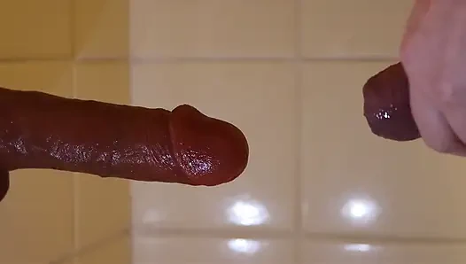 Cumming on dildo before taking shower