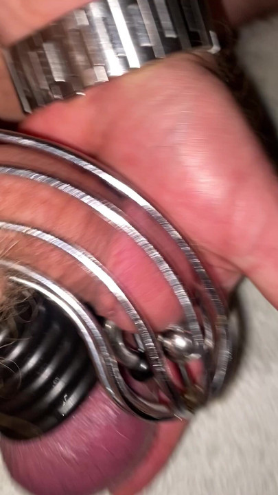 私のチンコは檻の中で縛られている