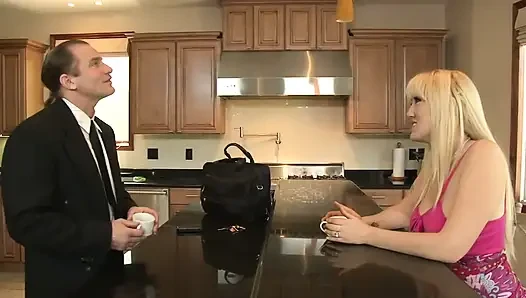 Stunning milf in latex fucked in kitchen
