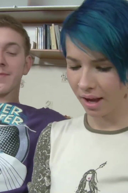 Colored hair teen couch sex
