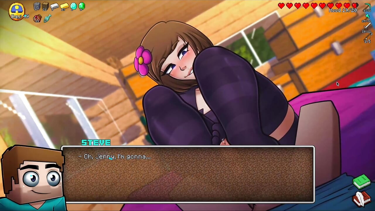 Parodia de Minecraft cachonda - Jenny le da a Steve una paja caliente para un diamante (juego hentai)