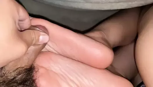Stepbro sneaks into Stepsister's room to cum on her soft soles