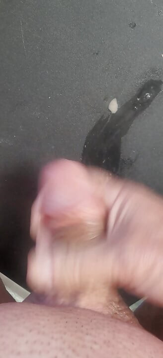 Just stroking and oozing cum shot with a spitlube missing the target