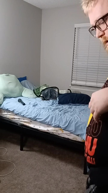 Submissive cub stripping down