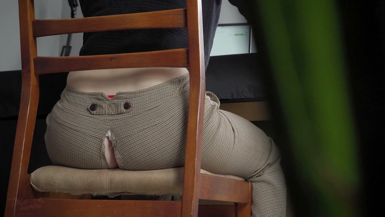 Peeking at Secretary Working in Ripped Pants
