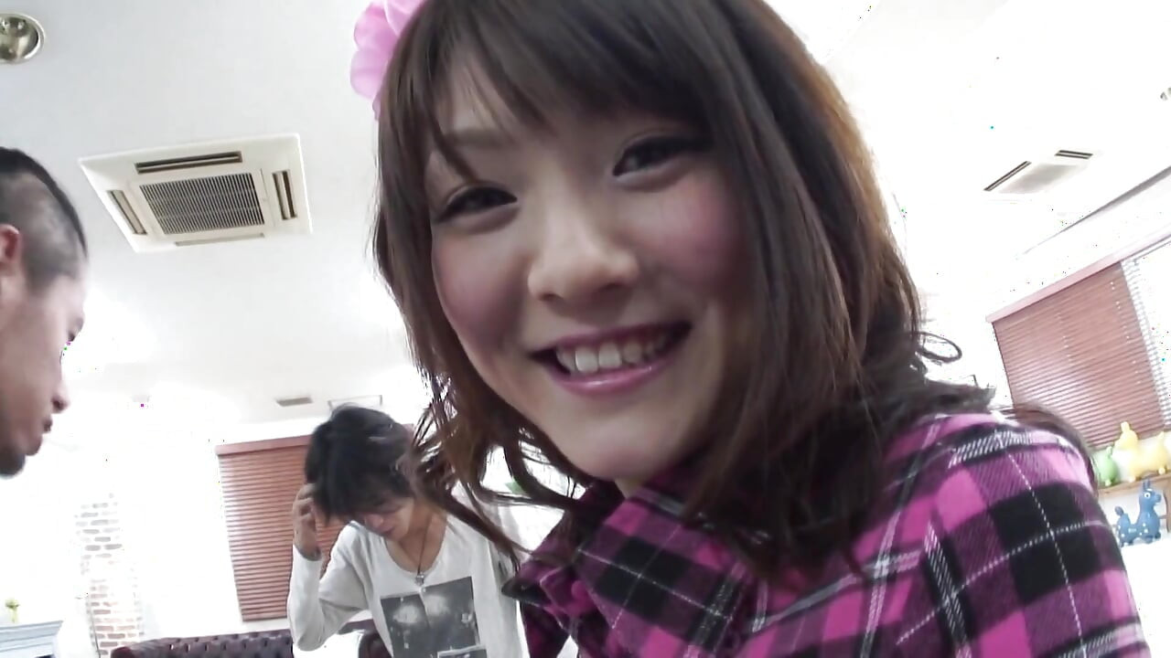 Adorable Japanese hottie enjoys playing with her hairy snatch