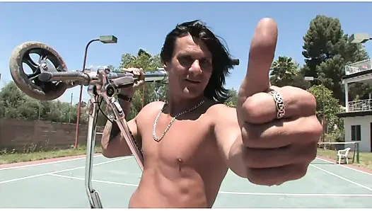 Busty ebony girl is pleasuring big dick outdoors