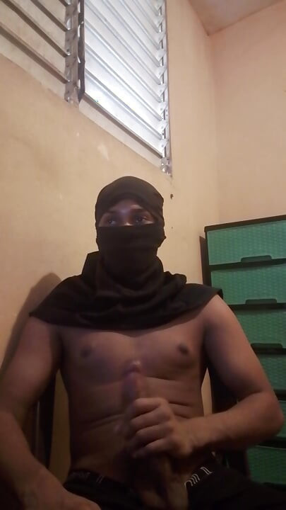 Masked big black cock masturbates