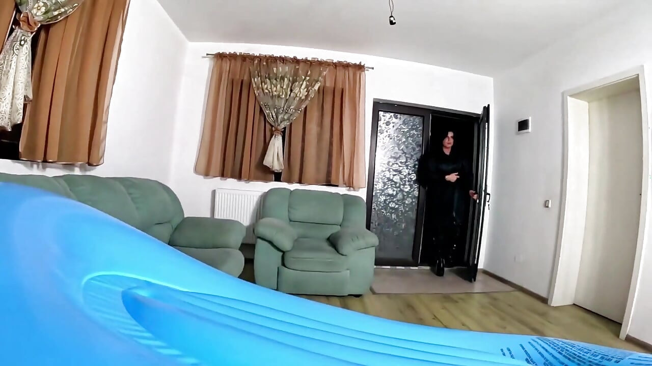 Inflatable Humiliation in Leather. Beach Ball Popping, Deepthroat, Doggy and Cum Play
