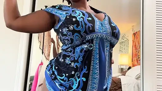 Chubby Ebony in Dress Showing Her Big Tits & Ass