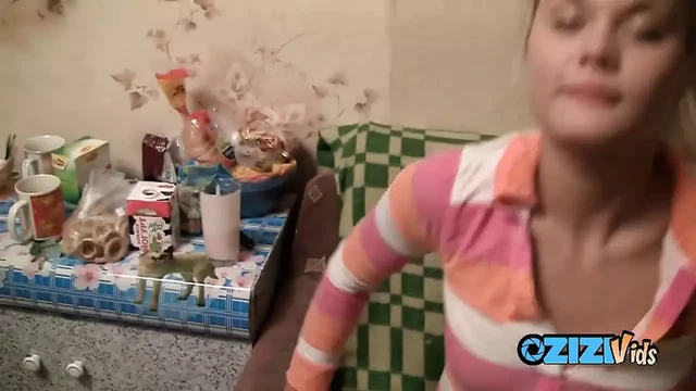 Sexy teen in leggings sucks and fucks like a pro