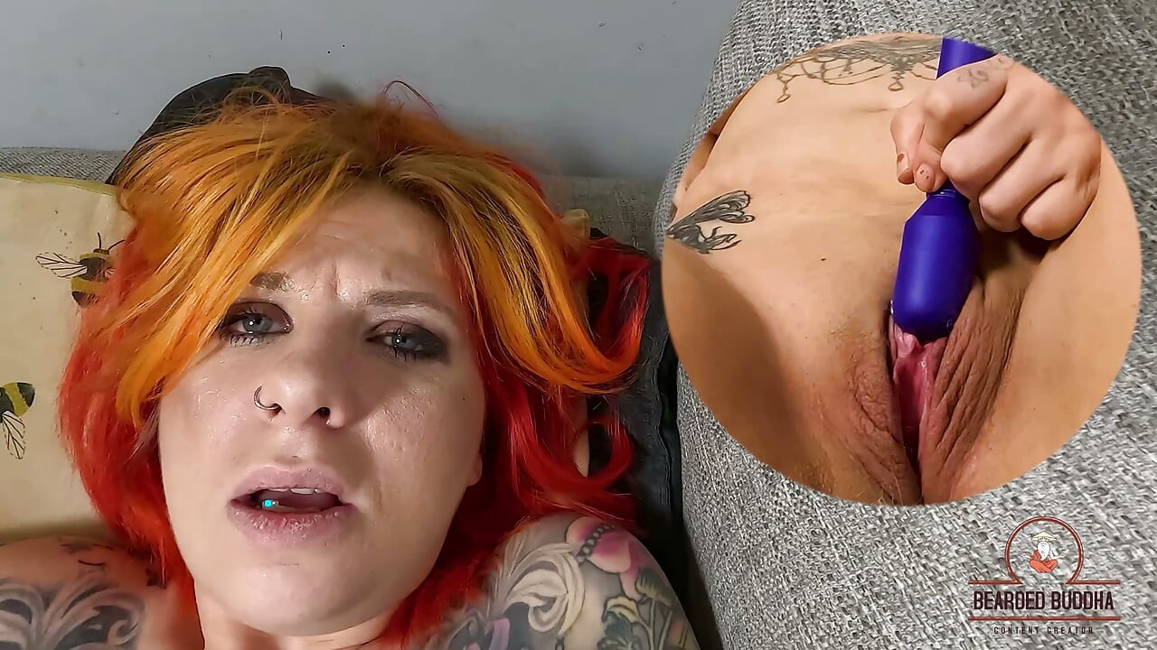 Tattooed Redhead Solo Masturbation Scarlett Love Fucks Her Hairy Pussy with a Purple Vibrator to Orgasm 4K