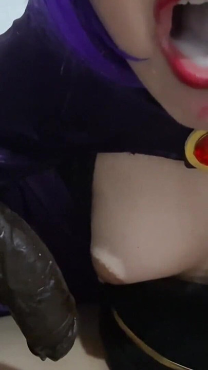 Stupid Big Tits Sissy Slut Raven Eating Cum after Giving a Blowjob to a Big Black Dildo | Clip 1