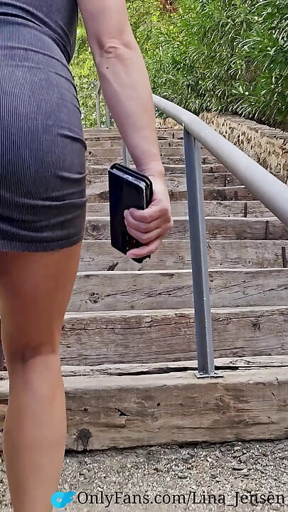 Neighbor Walking in Park and Stairs Without Underwear - Slowmotion!