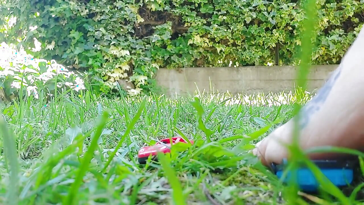 Giantess with Big Sweaty Feet Crushes Toy Cars and Smashes Them All
