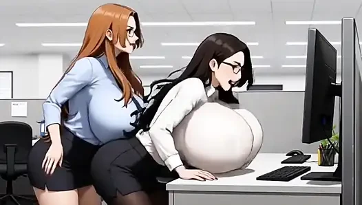 Lustiges büro mit riesigen möpsen, ai animation