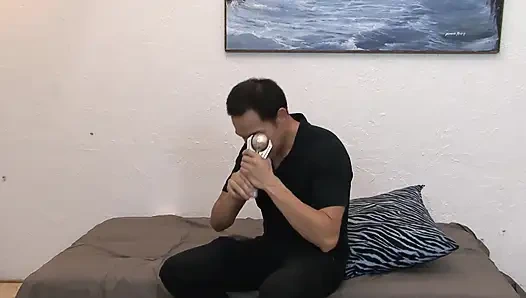 Blue haired girl sucks a massive cock then bends over getting fucked to a cumshot