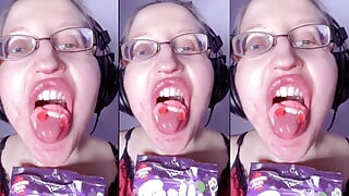 Asmr Teeth Candy Eating - Asmr, Eye Glasses, Gianess, Lipstick, Big Lips, Mough, Food, Face Fetish, Long Nails
