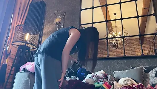 Sexy Hot Tight Shaved Pussy Petite Brunette Takes Her Panties off on the...