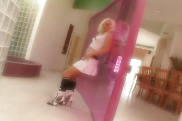 Blonde gags on two massive cocks then  gets a hard fuck to a cumshot