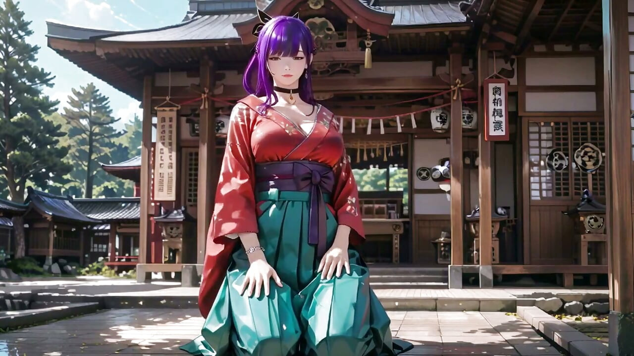 Purple Hair Kimono Girl's Private Morning! Red & Green Clash Is Insane.