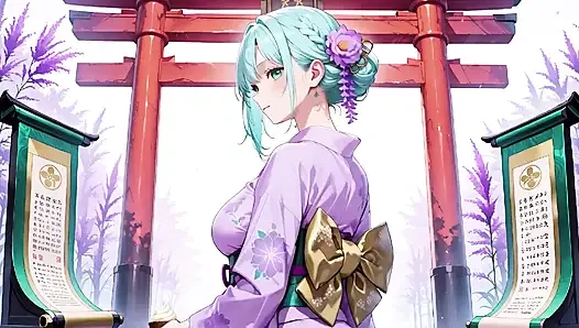 Mor kimono tanrıçası! Kırmızı Torii kapısının altındaki ıslaklığı kaldıramıyorum