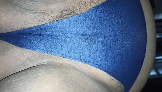 I push my wife's panties aside to see her fat, hairy pussy