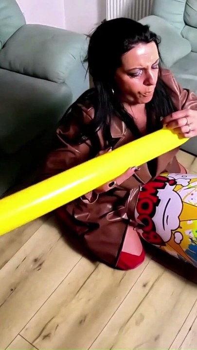 Dominant Leather MILF with Giant Inflatable Hammer. Doggy, Cum Play and Popping | Clip 2