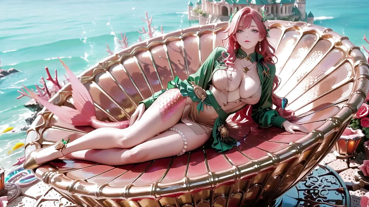 Deep Sea Fantasy! The Pink-Haired Mermaid Queen lounges in the azure palace.