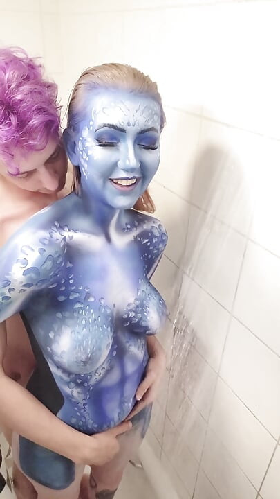 X-men 미스틱 바디 페인트 샤워 제거 및 섹스