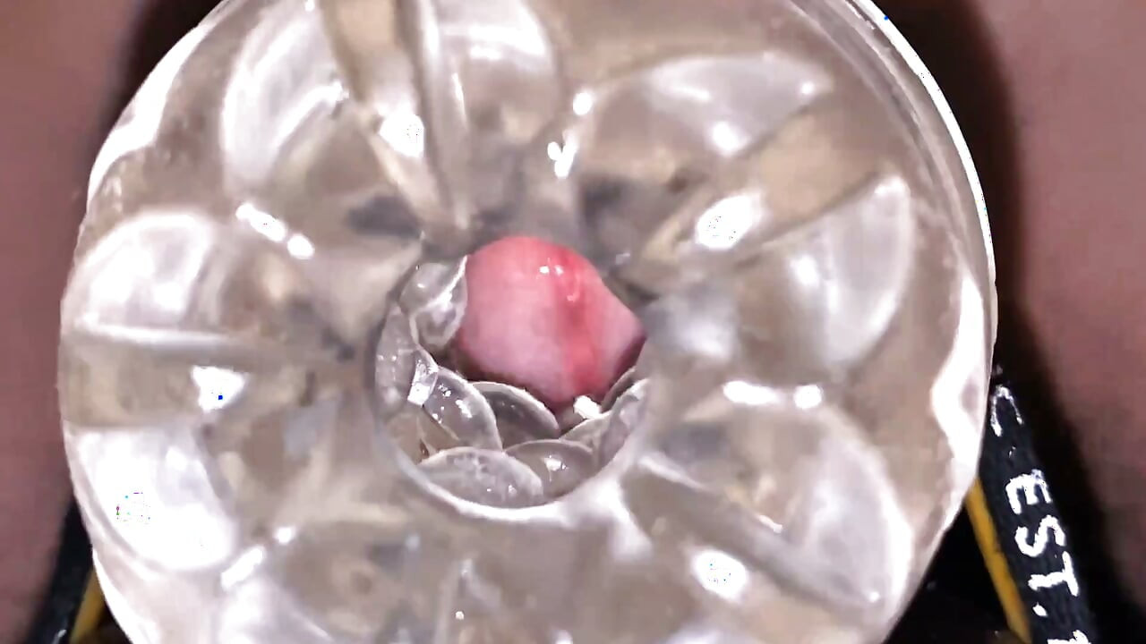 Close-up Cock in Tool for Masturbate Orgasm on Flash