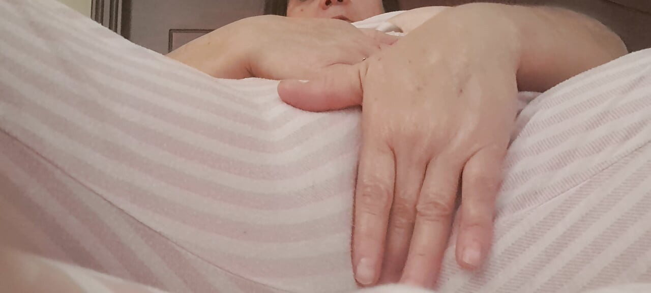 putting his fingers in her wet pussy, leaving his pants wet with a jet of orgasm