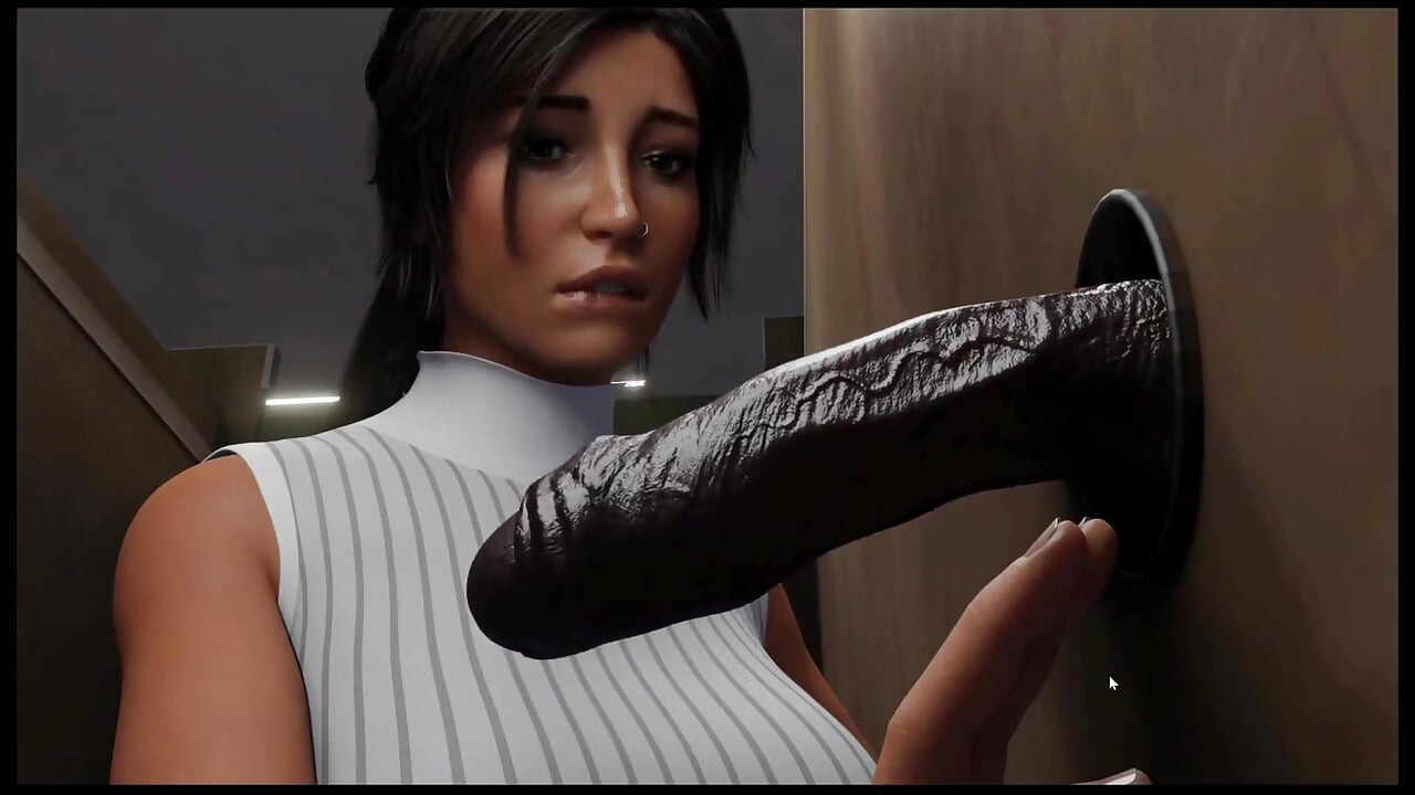 Croft Adventures-spelet Hentai-spelsparodi Ep.5 Lara hittar ett gloryhole med en stor svart kuk!