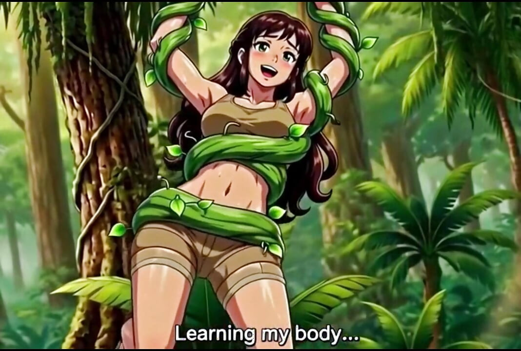 Explorer girl bound in teasing vines that give her  Bound in teasing vines that  intimate pleasure