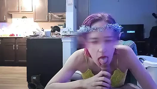 Sexy Cyber Elf gives amazing blowjob, gets fucked & dominated hard by big cock, and creampied (close up, POV)