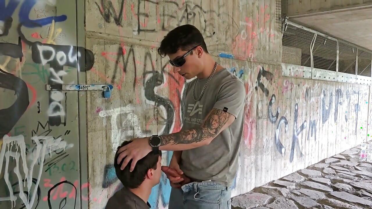 Risky Outdoor Gay Bareback Sex Almost Exposed While Facefucking & Pounding Boypussy Under a Motorway Bridge