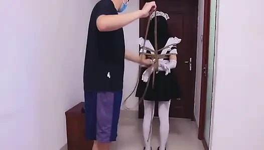 Whh02 - a Chinese Girl Wearing White Stockings and Blindfolded, Bound by Ropes Vibrates to Orgasm