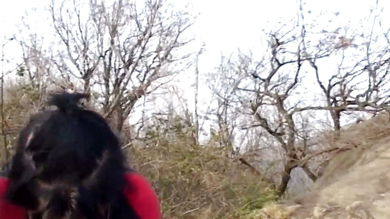 Big tits brunette banged in threesome outdoor