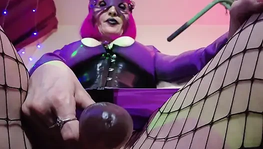 Fetish Rubber Dominatrix Eva Latex Purple Dress Mask Big Ass MILF Toys BDSM Femdom Solo Hot