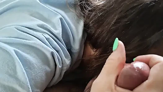 My grirlfriend sucks my cock and eats my cum after rubbing her feet all over my cock