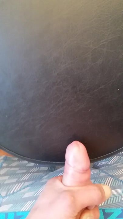 Amazing cumshot on a leather bar stool (it's that much cum) please comment