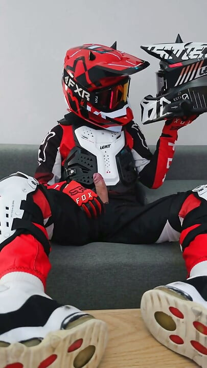 Naughty Biker Cums on Mx Helmet