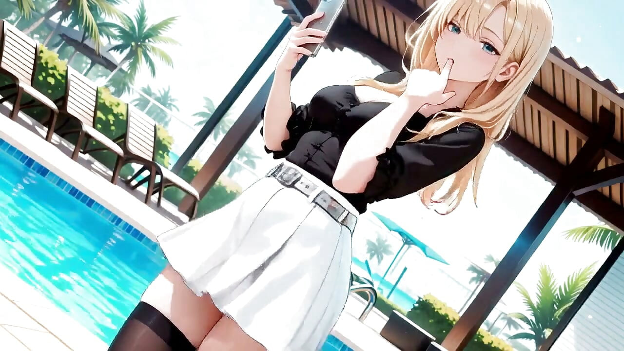 She Adjusts Her Skirt While Gazing Deep Into Your Eyes, Sun-kissed Wetness and Teasing Distance You Can't Handle
