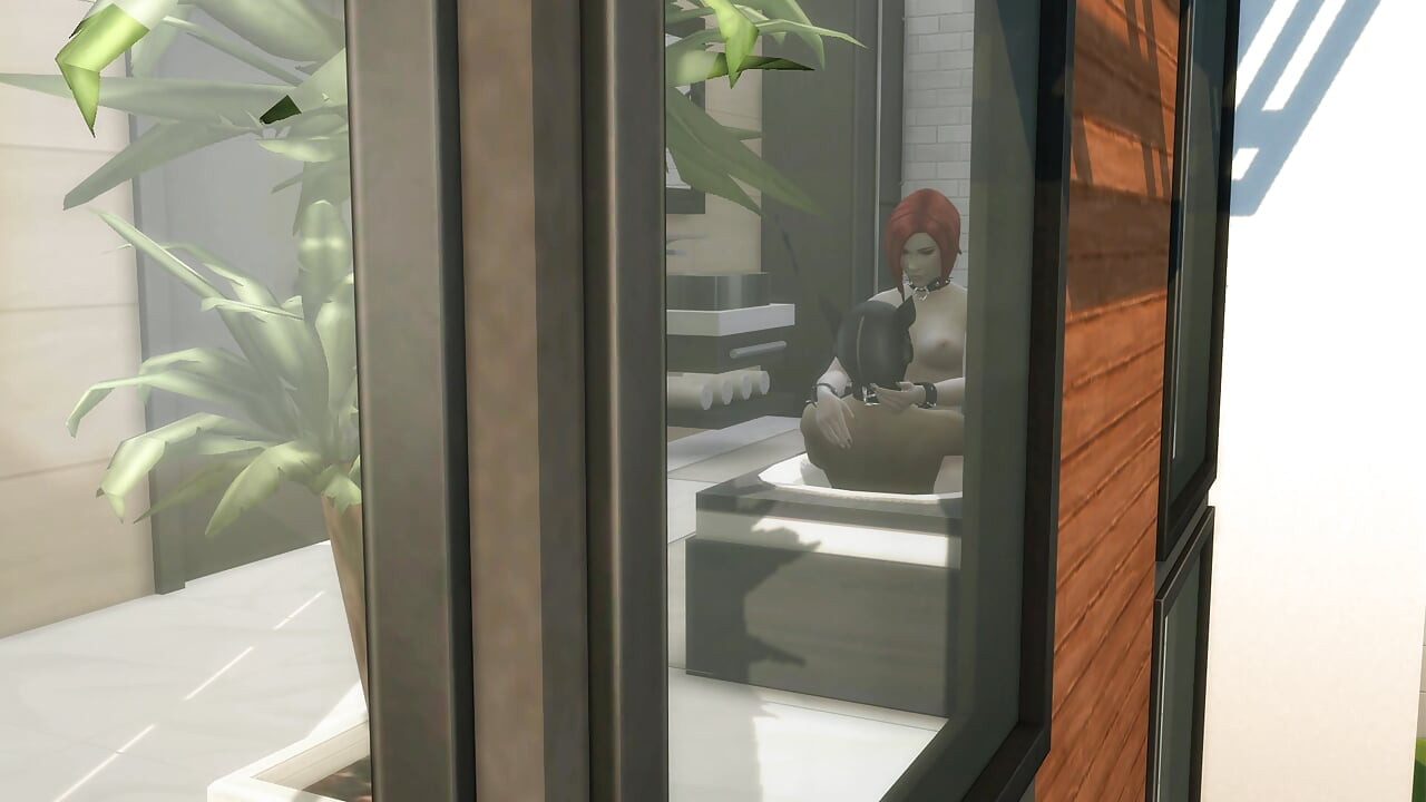 Filhote de gimp recebe suas bolas flagradas por Dominatrix - Sims 4