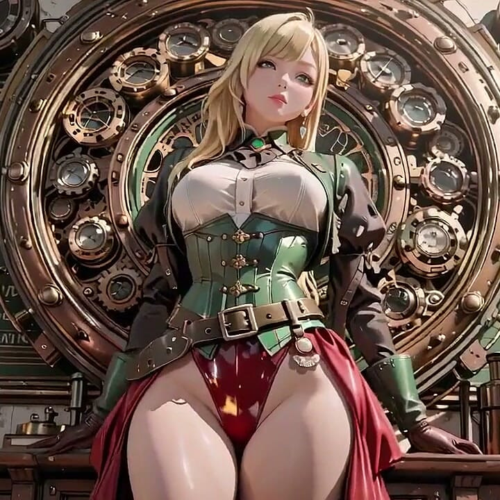 蒸汽龐克技師的私人早晨！金髮曲線在巨型齒輪前慵懶伸展