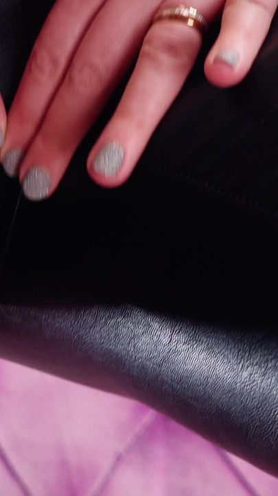 Leather Tease: sexy leggings and fashion jacket. Curvy blonde Mistress Arya Grander. | Clip 1