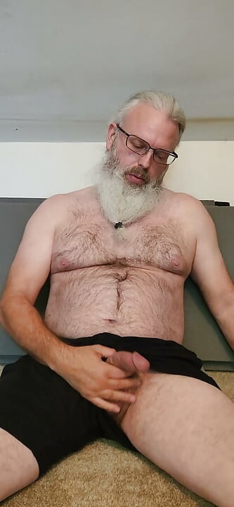 Solo masturbation, dildo fucking, and beard cum
