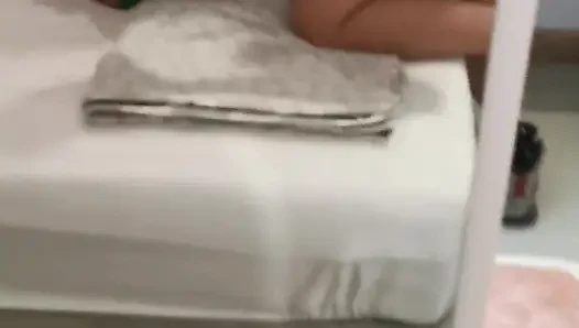 Female flight attendant gets before boarding