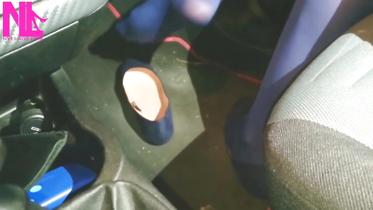 Dangling and Shoeplaying in Blue Pantyhose and Blue Flats on a Gas Station